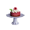 Red Cake With White Cream Topping Pink Flower And Green Leaf On White Stand