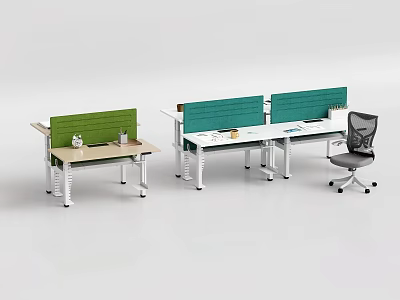 Modern Office Desk And Chair Set With Green Partition Panels And White Frame Design 3d model