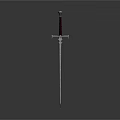 Medieval Metal Sword With Red Hilt And Long Sharp Blade Design