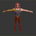 3D Rendered Character With Golden Mechanical Arm Gray Vest Red Pants And Brown Shoes