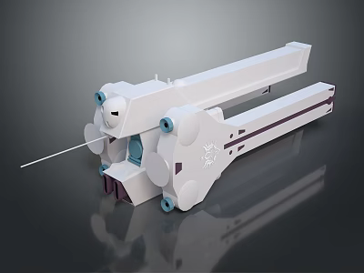 White Multi Joint Mechanical Structure With Purple Blue Details And Components 3d model