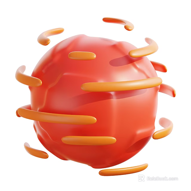 Artistic Modern Red Spherical Decorative Ornament Set With Orange Curved Accents 3d model 