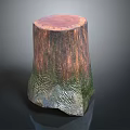 Natural Tree Stump Stool With Rough Wood Grain And Green Textured Base