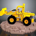 Yellow Lego Forklift Model With Large Black Wheels And Brick Construction Base 3d model
