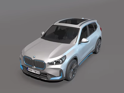 Modern Silver BMW SUV With Black Roof And Blue Accents Exterior Design 3d model