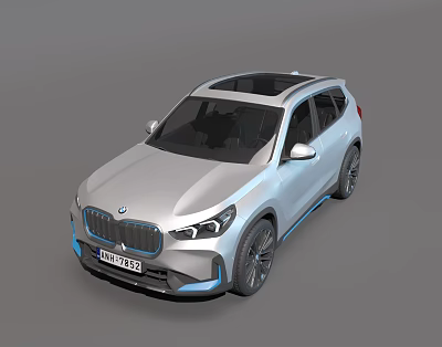 Modern Silver BMW SUV With Black Roof And Blue Accents Exterior Design 3d model