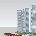 Modern Curved High Rise Building With Balconies Pedestrian Walkway And Green Trees