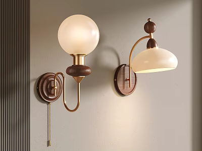 Modern Wall Lamps With Wooden Brass Accents And White Shade Mounted On Wall 3d model