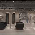 Modern Minimalist Clothing Store Interior With Arched Windows Mannequins And Bench