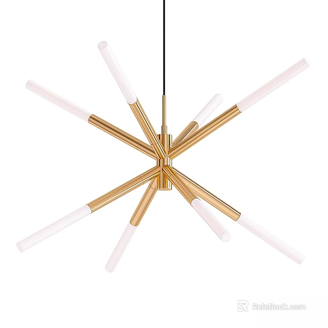 Modern Gold Multi Arm Chandelier With White Light Tubes Design 3d model 