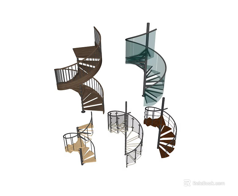 Spiral Staircase Ideas For Modern Interiors With Varied Railing And Step Designs 3d model 
