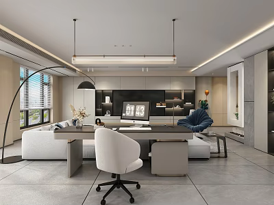 Modern Living Dining Room Interior With Sofa Dining Table Pendant Lights And Office Chair 3d model