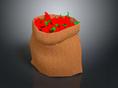 Burlap Sack Filled With Fresh Red Chili Peppers For Daily Household Use 3d model