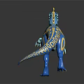 Vibrant Blue Dinosaur Toy Character With Yellow Spiked Back And Fierce Expression