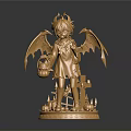 Golden Winged Statue Holding Lantern With Crosses On Decorative Base 3d model