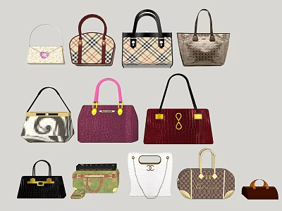 Collection Of Stylish Handbags Showcasing Classic Modern Designs And Diverse Patterns 3d model