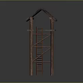 Rustic Wooden Tower Structure With Sloped Roof Stairs And Elevated Platform Frame 3d model