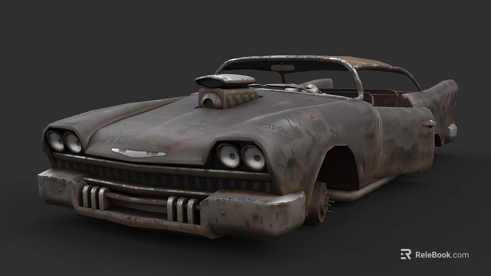 Vintage Rusty Modified Car With Exposed Engine Worn Exterior Classic Design 3d model 