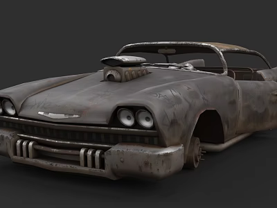 Vintage Rusty Modified Car With Exposed Engine Worn Exterior Classic Design 3d model