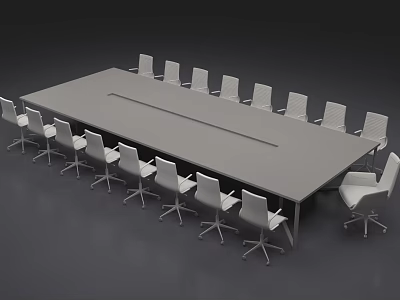 Long Modern Conference Table With Surrounding Office Chairs In Minimalist Design 3d model