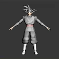 Anime Warrior Character With Spiky Black Hair Gray Top Red Belt Black Pants And White Boots