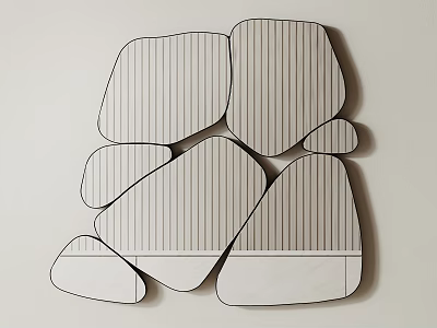 Stylish Set of Irregular Shaped Striped Mirrors For Wall Decoration 3d model