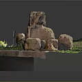Ancient Stone Wall 3D Model With Green Grass And Surrounding Stones
