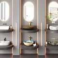 Modern Washbasin Designs with Round Mirrors LED Lighting and Decorative Elements 3d model