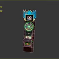 Retro Computer Gaming Machine Featuring Colorful Wheel Display Screen And Wooden Body Design