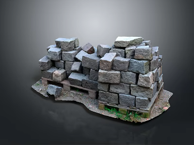 Natural Stacked Stone Blocks Combined With Wooden Base For Rustic Outdoor Design 3d model