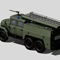 Green Military 6x6 Truck With Roof Mounted Equipment And Blue Warning Lights