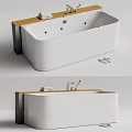 Modern Freestanding White Bathtub With Wooden Top Towels Slippers And Faucet