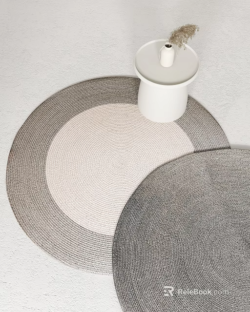 Stylish Round Woven Rugs In Neutral Tones With White Container 3d model 