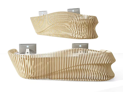 Elegant Modern Wooden Reception Desk With Wavy Stripes And Silver Countertops 3d model