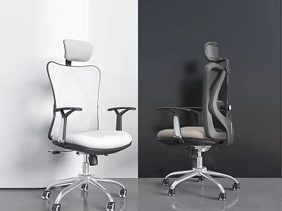 Modern Office Chair with Mesh Back Headrest and Armrests on Silver Base 3d model