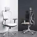 Modern Office Chair with Mesh Back Headrest and Armrests on Silver Base