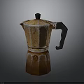 Vintage Rustic Moka Pot With Textured Orange Brown Surface And Black Handle