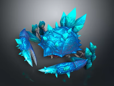 Blue Crystal Crab With Spiky Shell And Sharp Glowing Claws 3d model