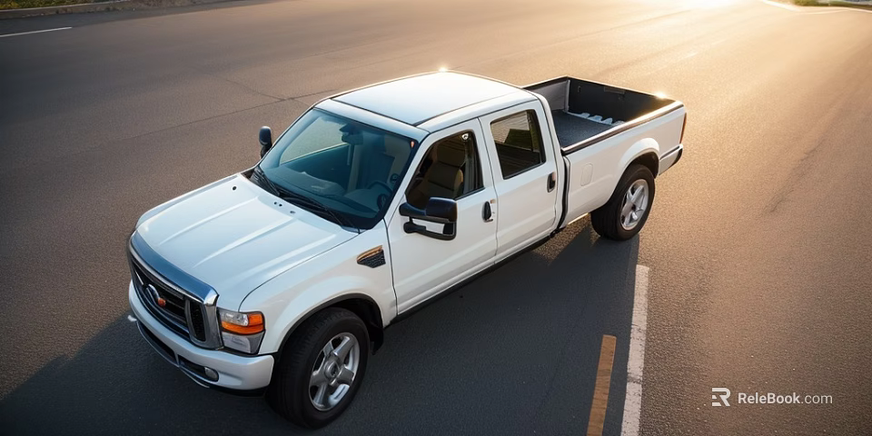 White Double Cab Pickup Truck Exterior On Road In Sunlight Aerial View 3d model 