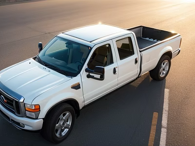 White Double Cab Pickup Truck Exterior On Road In Sunlight Aerial View 3d model