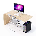 Modern Wooden Desk Setup With Computer Monitor Keyboard Mouse And RGB Lighting PC Tower