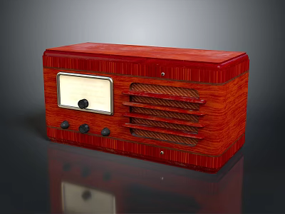 Classic Vintage Red Wooden Texture Audio Speaker Radio Design With Knobs 3d model