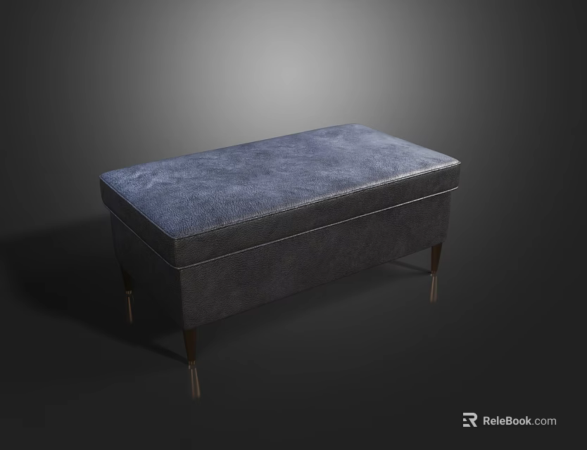 Upholstered Gray Storage Bench With Metal Legs And Soft Cushion Top 3d model 