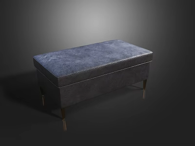 Upholstered Gray Storage Bench With Metal Legs And Soft Cushion Top 3d model
