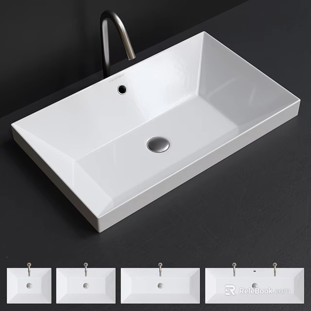 Modern White Ceramic Rectangular Above Counter Basin With Minimalist Sleek Surface Design 3d model 