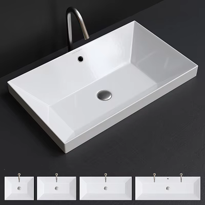 Modern White Ceramic Rectangular Above Counter Basin With Minimalist Sleek Surface Design 3d model