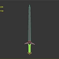 Medieval Weapon Sword With Silver Blade Green Hilt And Golden Guard