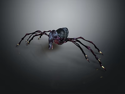 Mysterious Spider Creature Featuring Black Purple Body And Long Legs With Yellow Tips 3d model