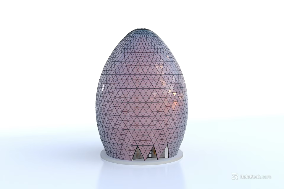 Egg Shaped Building With Diamond Pattern Facade And Entrance Design 3d model