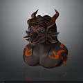 Detailed 3D Demon Character With Red Horns Pointed Ears And Red Tattoos